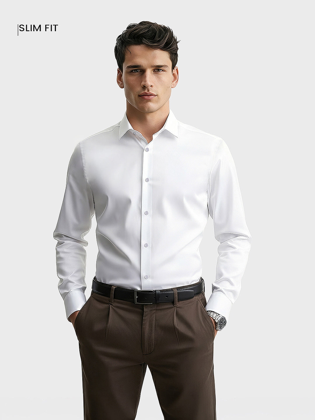 Men's White Slim Fit Solid Casual Shirt