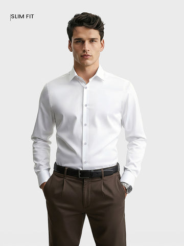 Men's White Slim Fit Solid Casual Shirt