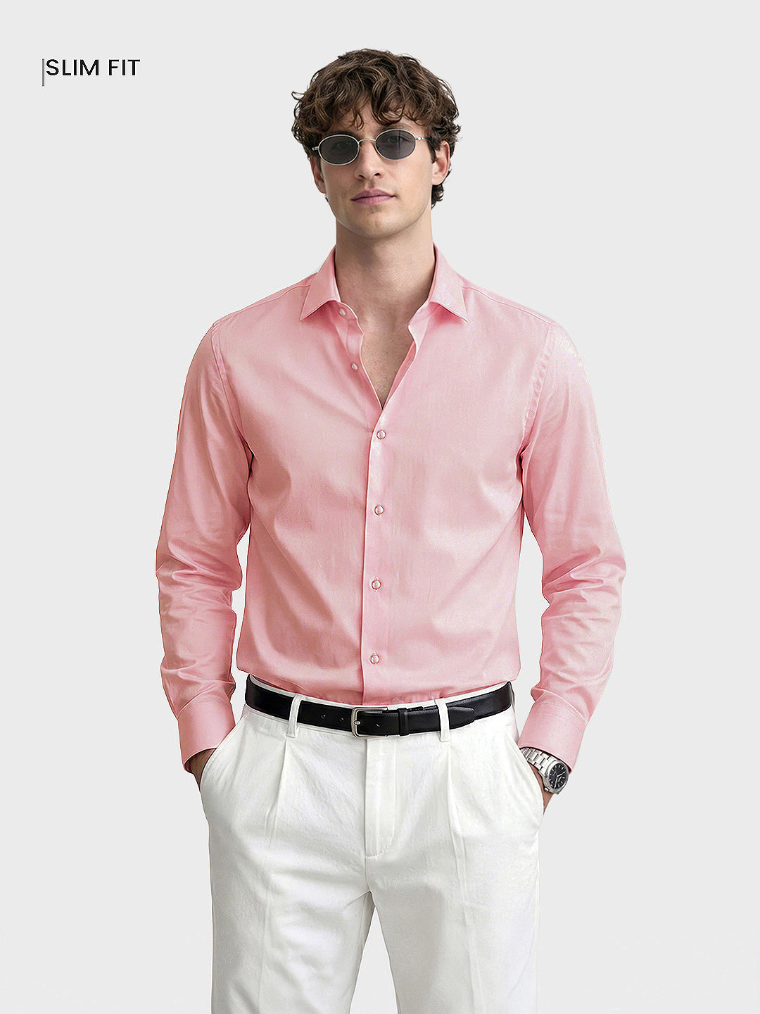 Men's Pink Slim Fit Solid Casual Shirt
