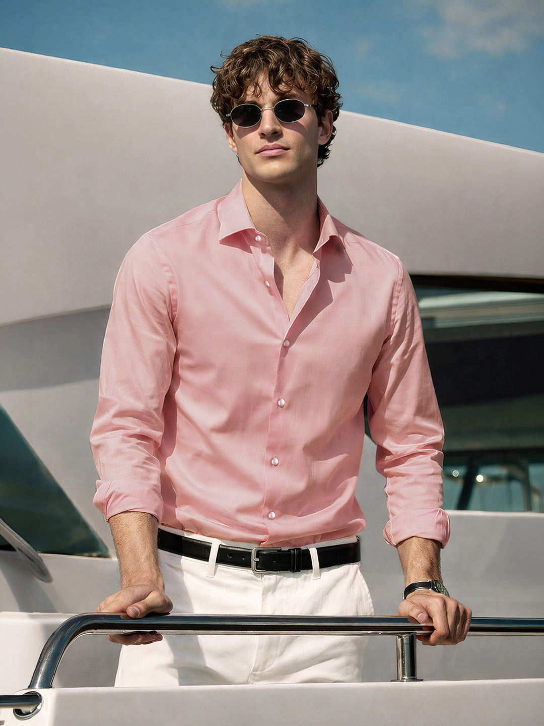 Men's Pink Slim Fit Solid Casual Shirt