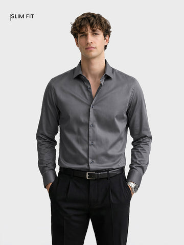 Men's Grey Slim Fit Solid Casual Shirt