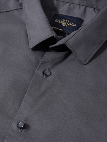 Men's Grey Slim Fit Solid Casual Shirt