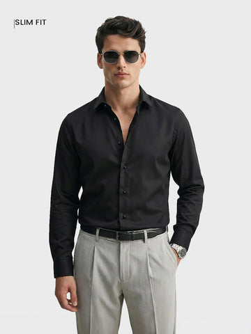 Men's Black Slim Fit Solid Casual Shirt