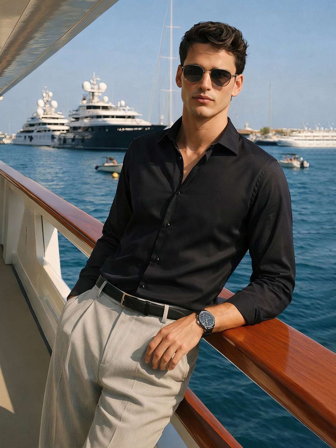 Men's Black Slim Fit Solid Casual Shirt