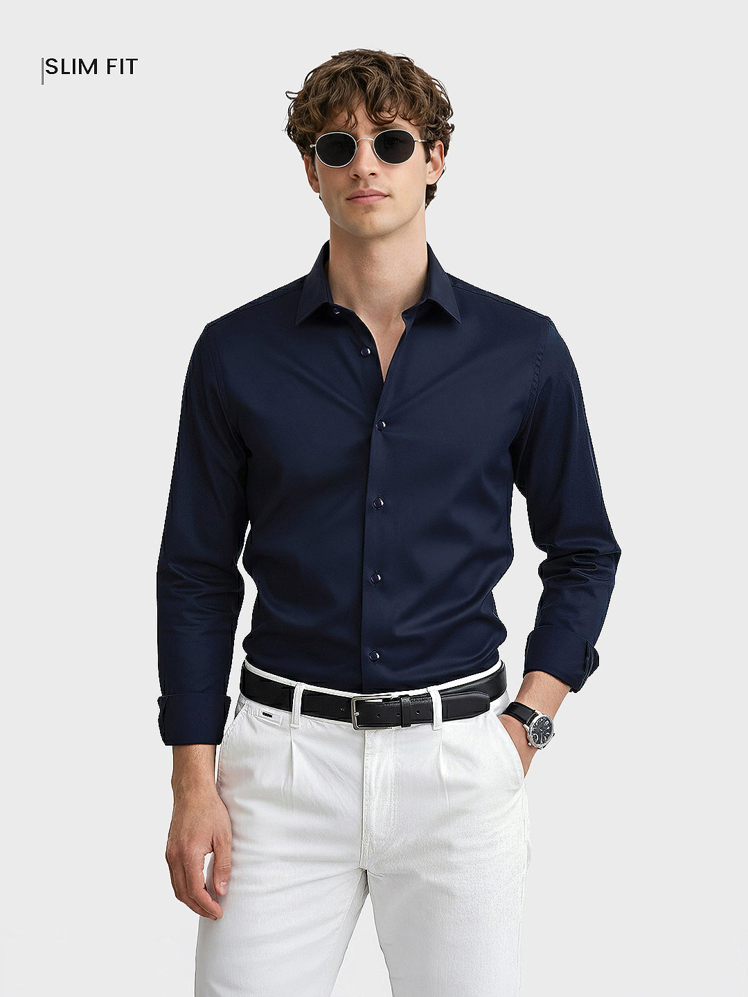 Men's Blue Slim Fit Solid Casual Shirt
