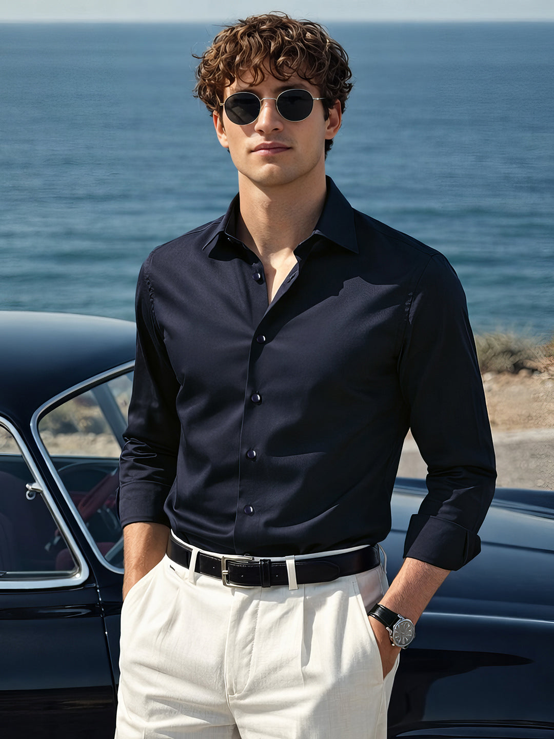 Men's Blue Slim Fit Solid Casual Shirt