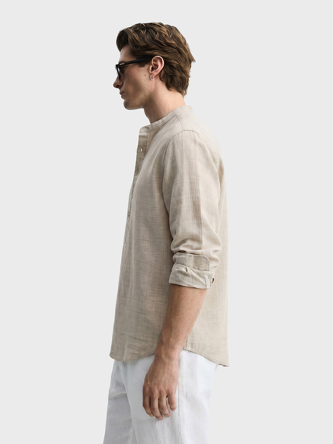 Men's Khaki Regular Fit Solid Casual Shirt