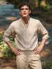 Men's Khaki Regular Fit Textured Casual Shirt