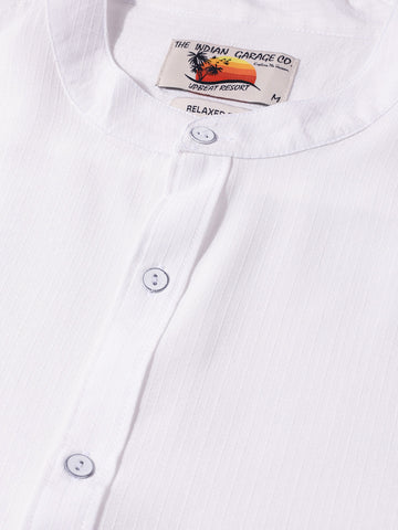 Men's White Relaxed Fit Textured Casual Shirt