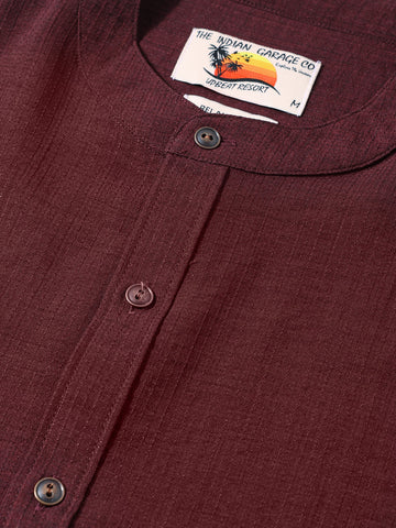 Men's Maroon Relaxed Fit Textured Casual Shirt