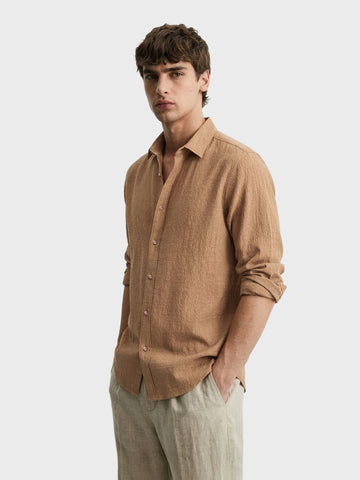 Men's Brown Slim Fit Textured Casual Shirt