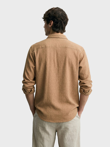 Men's Brown Slim Fit Textured Casual Shirt