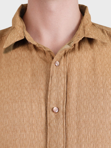Men's Brown Slim Fit Textured Casual Shirt