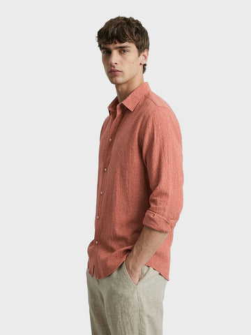 Men's Rust Slim Fit Textured Casual Shirt