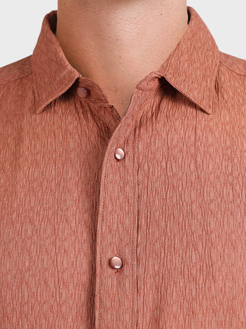 Men's Rust Slim Fit Textured Casual Shirt