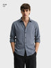 Men's Grey Slim Fit Textured Casual Shirt
