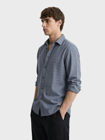 Men's Grey Slim Fit Textured Casual Shirt