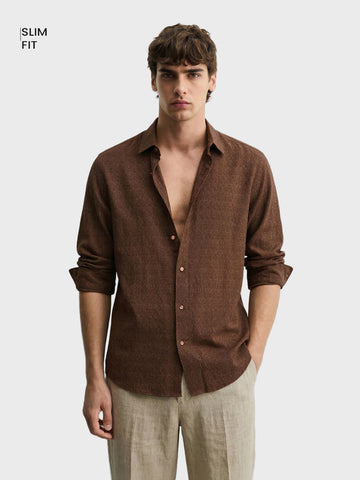 Men's Brown Slim Fit Textured Casual Shirt