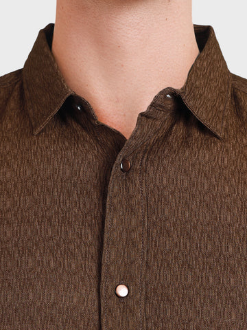 Men's Brown Slim Fit Textured Casual Shirt