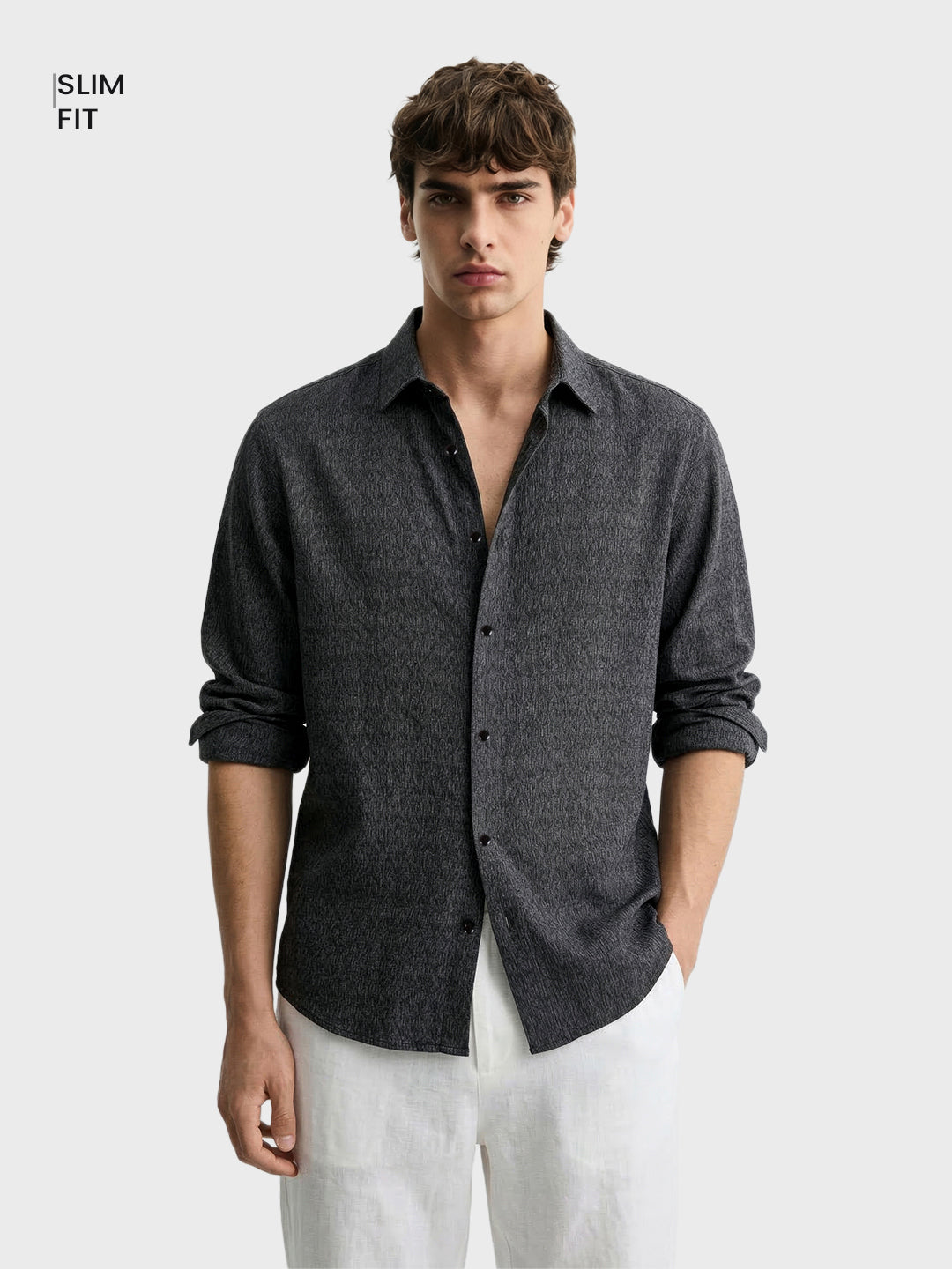 Men's Black Oversized Fit Textured Casual Shirt
