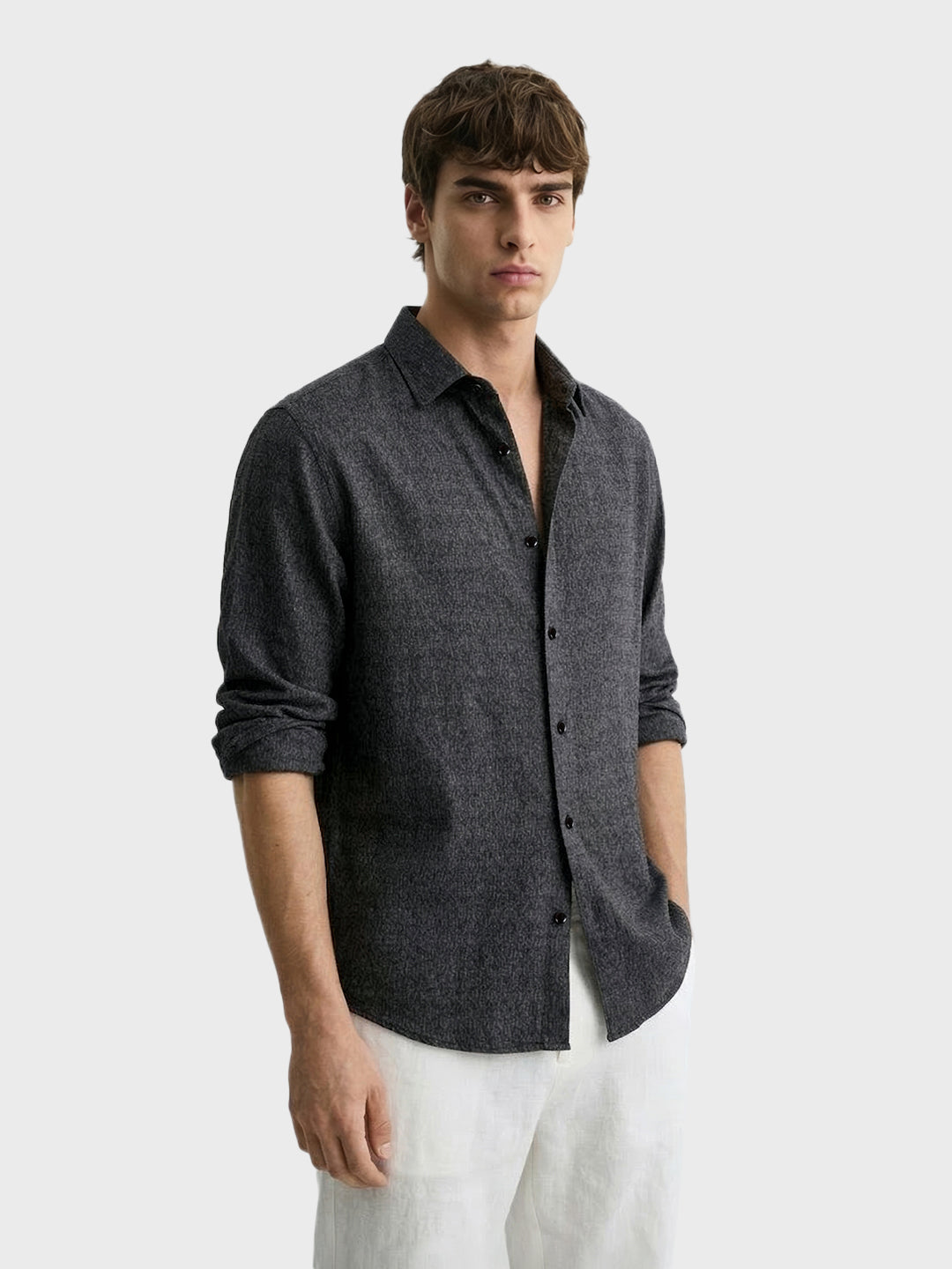Men's Black Oversized Fit Textured Casual Shirt