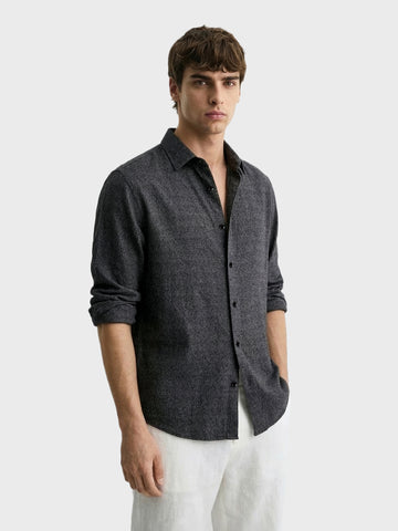Men's Black Slim Fit Textured Casual Shirt