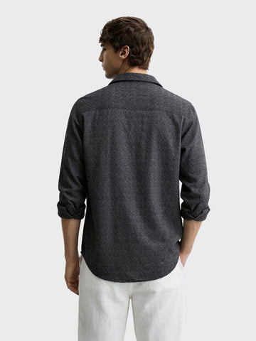 Men's Black Slim Fit Textured Casual Shirt