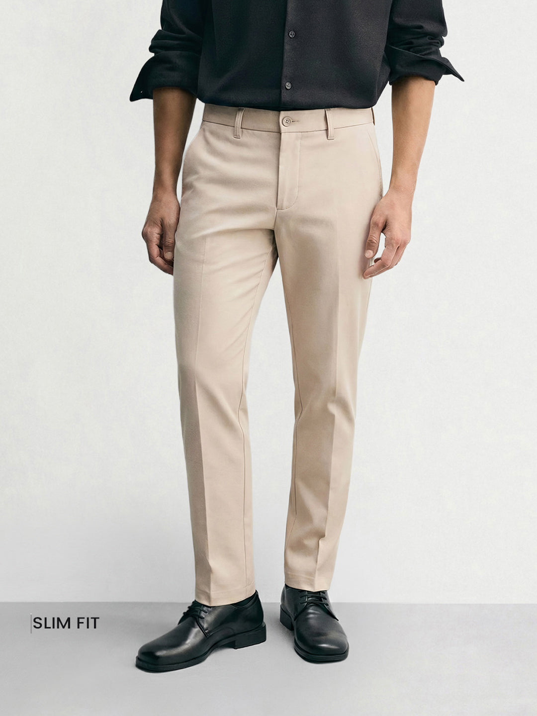 Men's Beige Slim Fit Solid Casual Chinos