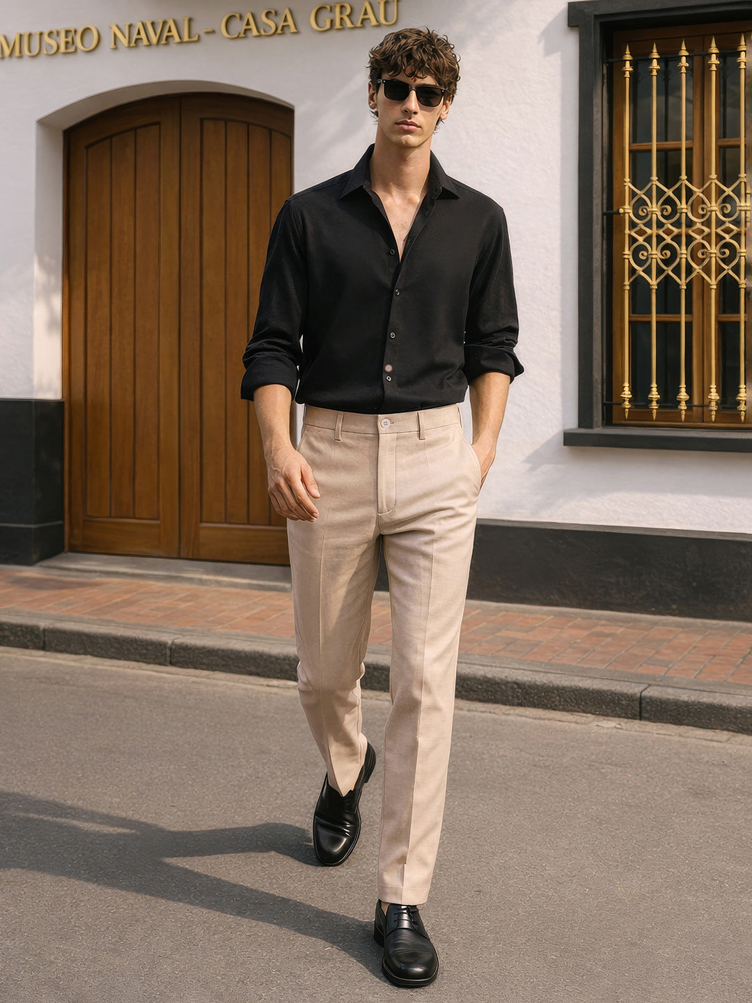 Men's Beige Slim Fit Solid Casual Chinos