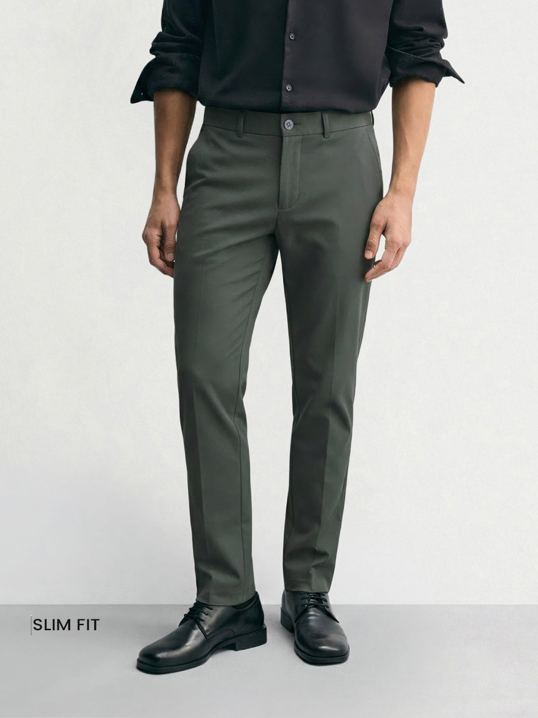 Men's Green Slim Fit Solid Casual Chinos