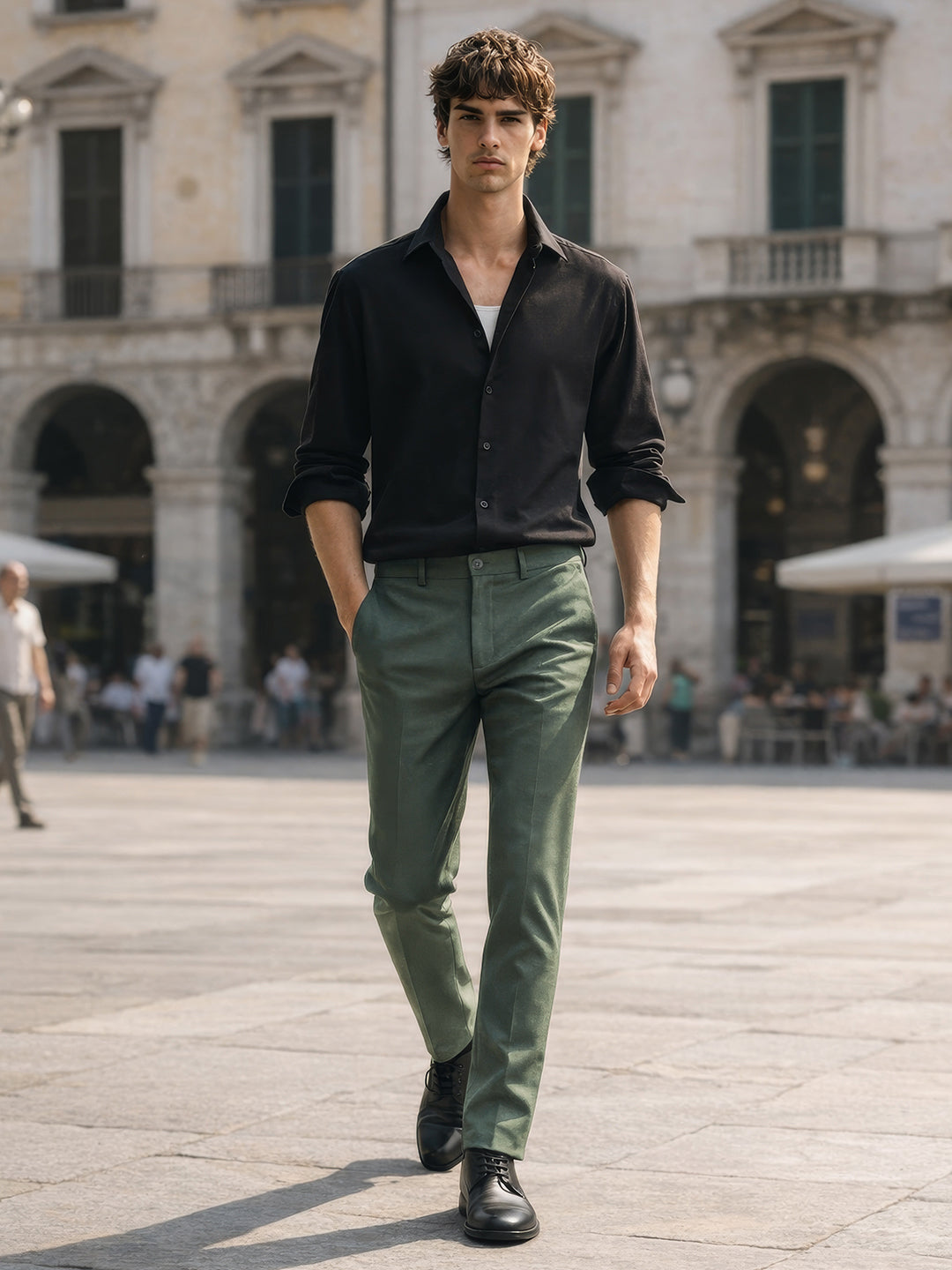Men's Green Slim Fit Solid Casual Chinos