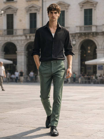 Men's Green Slim Fit Solid Casual Chinos