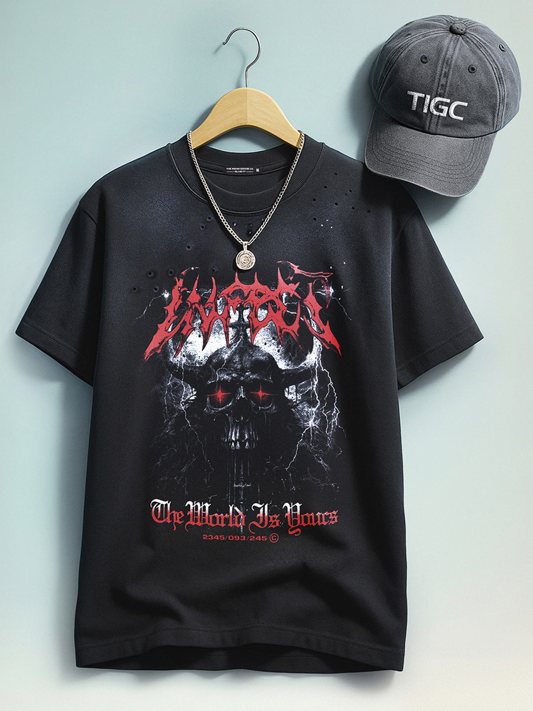 Men's Black Relaxed Fit Graphic Printed 240 GSM Street Wear T-Shirt