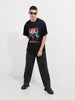 Men's Black Relaxed Fit Graphic Printed 240 GSM Street Wear T-Shirt