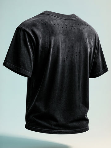 Men's Black Relaxed Fit Graphic Printed 240 GSM Street Wear T-Shirt