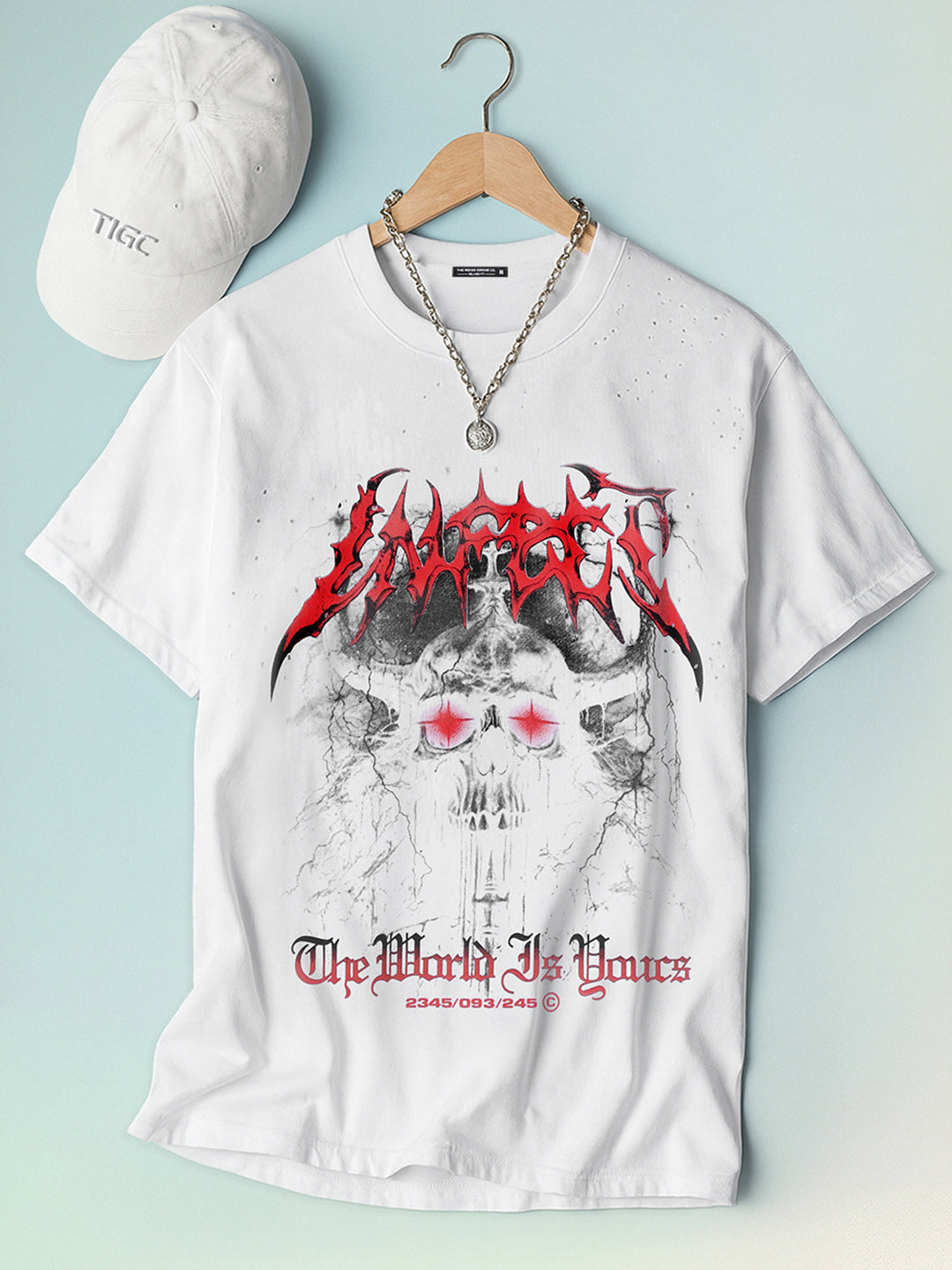 Men's White Relaxed Fit Graphic Printed 240 GSM Street Wear T-Shirt