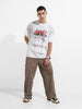 Men's White Relaxed Fit Graphic Printed 240 GSM Street Wear T-Shirt