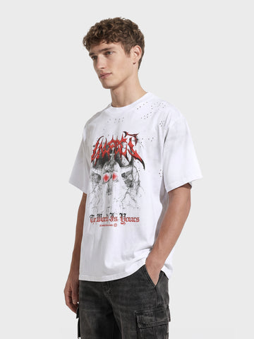 Men's White Relaxed Fit Graphic Printed 240 GSM Street Wear T-Shirt