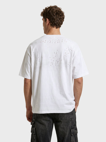 Men's White Relaxed Fit Graphic Printed 240 GSM Street Wear T-Shirt