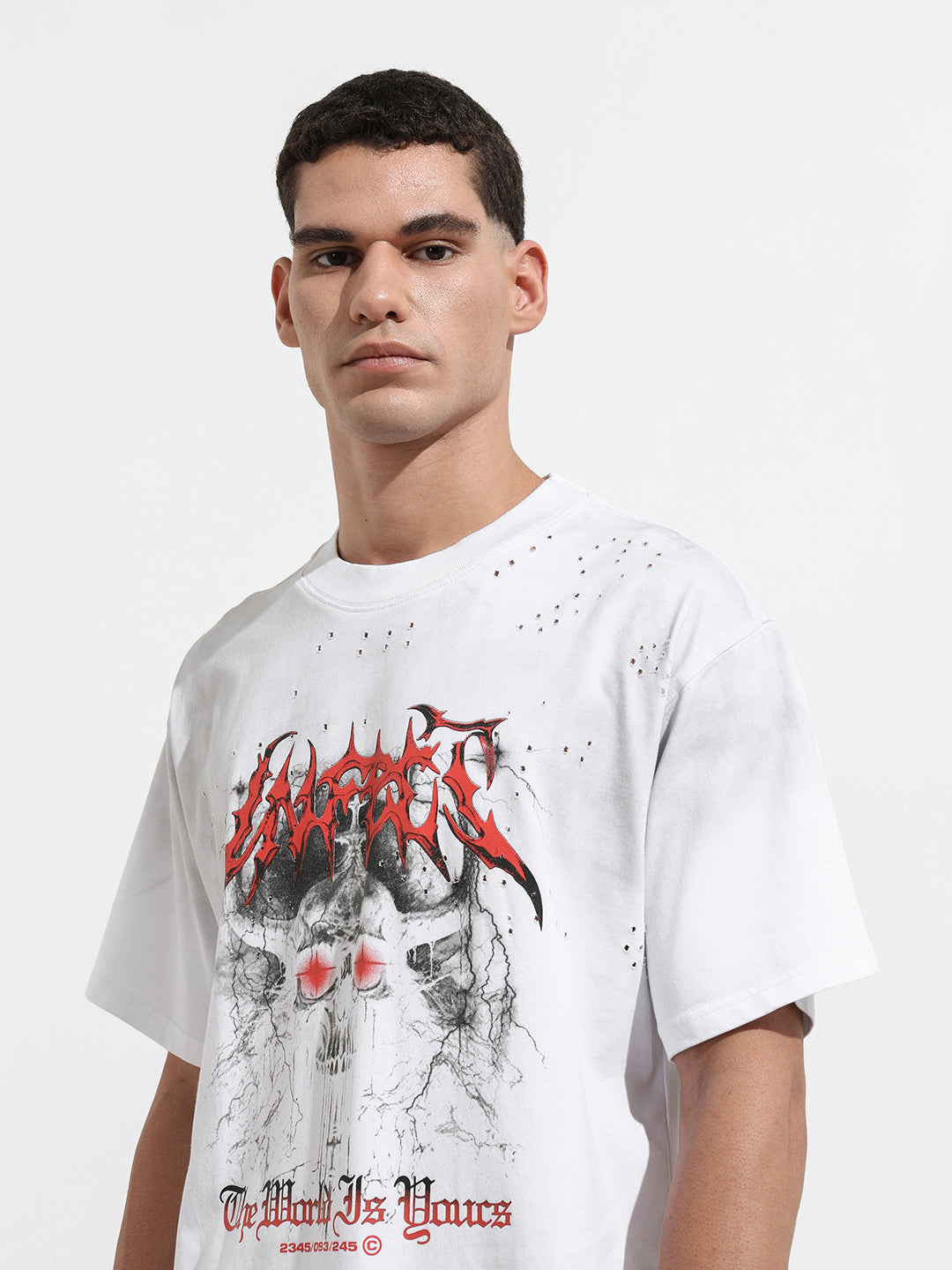 Men's White Relaxed Fit Graphic Street Wear T-Shirt