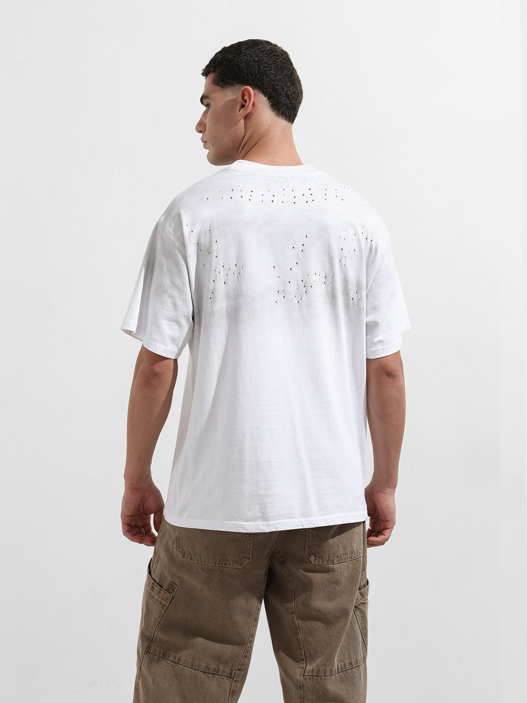 Men's White Relaxed Fit Graphic Street Wear T-Shirt