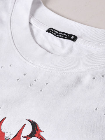 Men's White Relaxed Fit Graphic Printed 240 GSM Street Wear T-Shirt