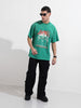 Men's Green Relaxed Fit Graphic Street Wear T-Shirt