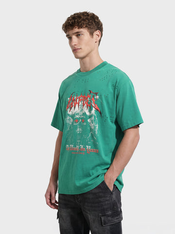 Men's Green Relaxed Fit Graphic Printed 240 GSM Street Wear T-Shirt