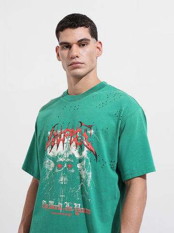 Men's Green Relaxed Fit Graphic Street Wear T-Shirt