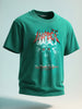 Men's Green Relaxed Fit Graphic Printed 240 GSM Street Wear T-Shirt