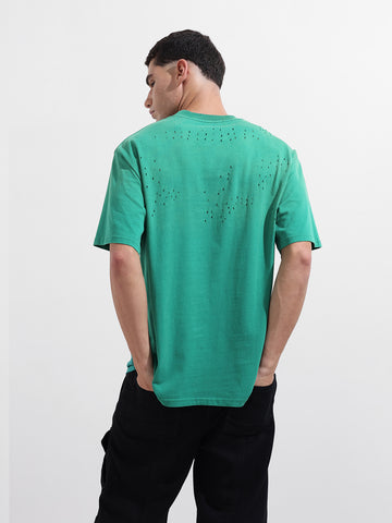 Men's Green Relaxed Fit Graphic Street Wear T-Shirt