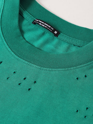 Men's Green Relaxed Fit Graphic Street Wear T-Shirt