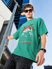 Men's Green Relaxed Fit Graphic Printed 240 GSM Street Wear T-Shirt