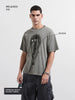 Men's Grey Relaxed Fit Graphic Printed 240 GSM Street Wear T-Shirt